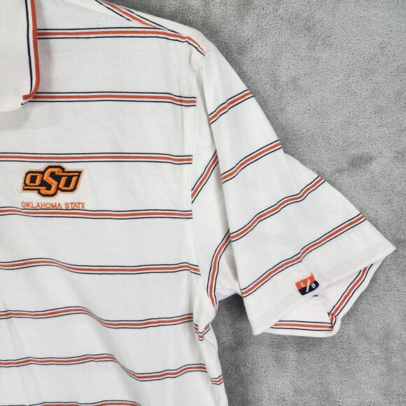 Mens White & Orange Stripes Cutter & Buck Polo Shirt Oklahoma State Size L - Picture 3 of 9